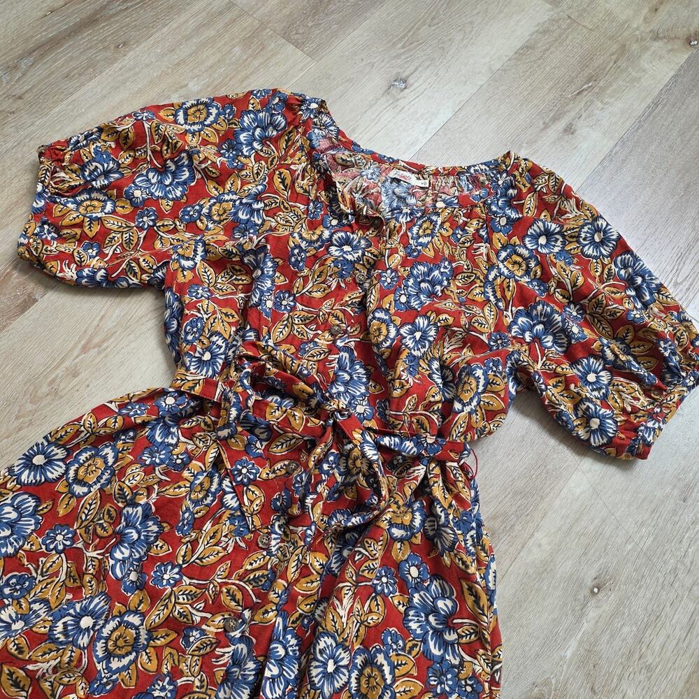 Faherty Rust Floral Midi Dress with Blue and Yellow Flowers - Picture 5 of 6